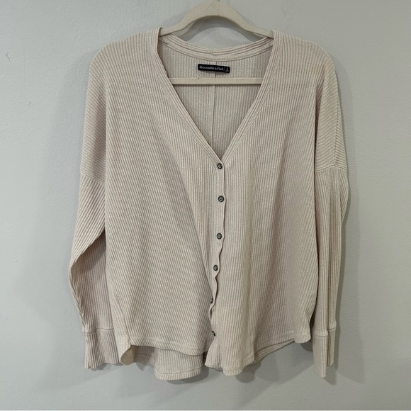 Abercrombie & Fitch Off White Ivory Lightweight Cardigan Button Up Size Large - Picture 7 of 8